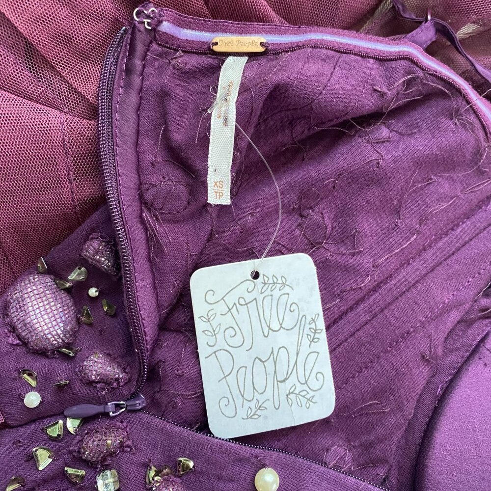 Free People Beaded Bustier/Corset dress w/ Pleated & Ruffled Tulle Skirt XS #318 - Picture 9 of 11